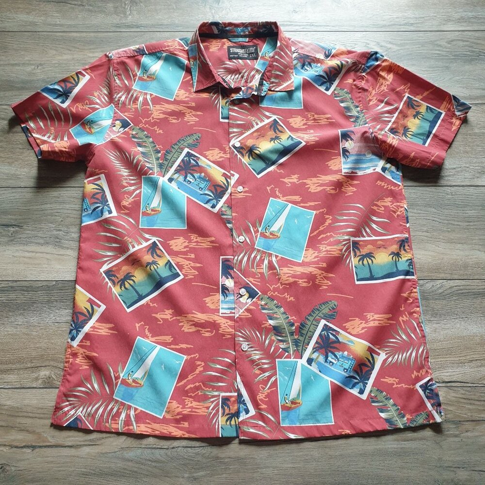 Straight Faded Men's Hawaiian Print Short Sleeve Shirt 2XL Vacation
